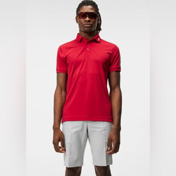 J. LINDEBERG Tour Tech Slim Fit Polo Chili Pepper Red Logo Stretch Sz Large NEW - Picture 6 of 12